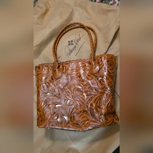 Patricia Nash Floral Embossed Tan Tote
